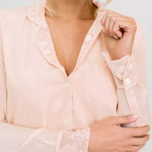 Robed with Love Katelyn Pink 4 piece Pajama Set Top, Pants, Shorts - Silky Lace - Picture 12 of 15